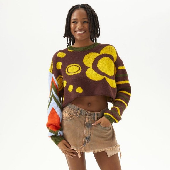Urban Outfitters BDG Rio Y2K Mixed Print Colorful Cropped Sweater - Picture 3 of 8